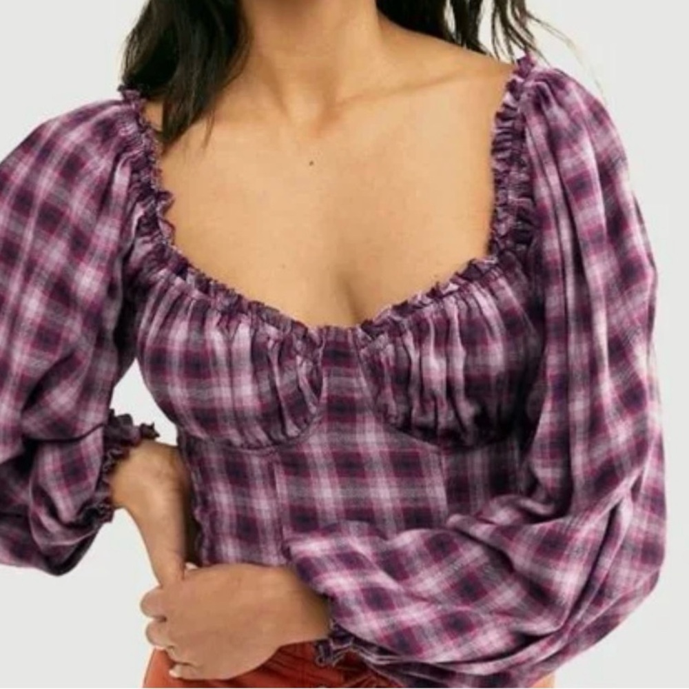 Free People Purple Cherry Bomb Plaid Top - Size S